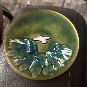 Kevin Kareka Copper Enamel plate  Waves And Seagull  Signed Ocean Beach Art